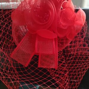 Source Unknown Vibrant Red Mesh Fascinator